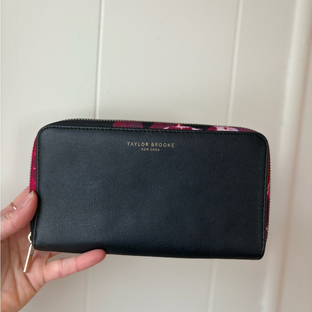 Taylor Brooke NY Black Wallet Pink/Purple Floral Accents